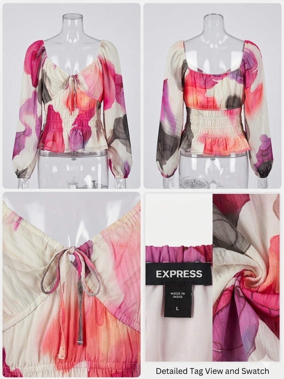 Express Cream Pink Floral Peasant Blouse